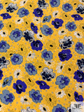 Playful Floral Printed Jacquard Silk Charmeuse - Yellow / Blue / Grey / Navy