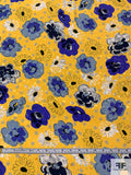 Playful Floral Printed Jacquard Silk Charmeuse - Yellow / Blue / Grey / Navy