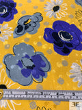 Playful Floral Printed Jacquard Silk Charmeuse - Yellow / Blue / Grey / Navy