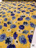 Playful Floral Printed Jacquard Silk Charmeuse - Yellow / Blue / Grey / Navy