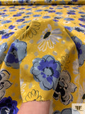 Playful Floral Printed Jacquard Silk Charmeuse - Yellow / Blue / Grey / Navy