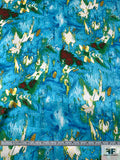 Abstract Printed Silk Charmeuse - Ocean Blues / Yellow / Green / Red