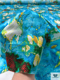 Abstract Printed Silk Charmeuse - Ocean Blues / Yellow / Green / Red