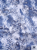 Animal Pattern Floral Collage Printed Silk Charmeuse - Purplish Grey / Muted Periwinkle