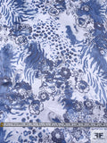 Animal Pattern Floral Collage Printed Silk Charmeuse - Purplish Grey / Muted Periwinkle