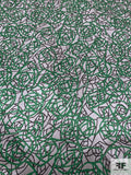 Scribbly Floral Printed Silk Charmeuse - Green / Light Grey / Dark Grey
