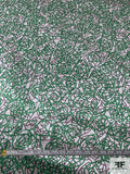 Scribbly Floral Printed Silk Charmeuse - Green / Light Grey / Dark Grey