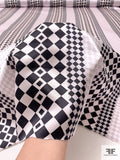 Linear Checkered Printed Silk Charmeuse - Black / White / Grey