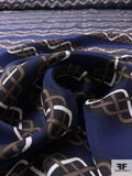 Strand Striped Matte-Side Printed Silk Charmeuse - Navy / Black / Taupe / Off-White