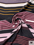 Multisize Striped Matte-Side Printed Silk Charmeuse - Dusty Rose / Black / Turmerica / Perwinkle