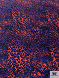Abstract Matte-Side Printed Silk Charmeuse - Hot Coral / Indigo / Black