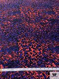 Abstract Matte-Side Printed Silk Charmeuse - Hot Coral / Indigo / Black