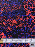 Abstract Matte-Side Printed Silk Charmeuse - Hot Coral / Indigo / Black