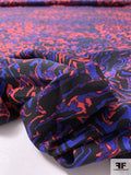 Abstract Matte-Side Printed Silk Charmeuse - Hot Coral / Indigo / Black