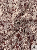 Snakeskin Inspired Printed Silk Crepe de Chine - Tan / Brown / Brick / Cream