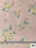 Italian Watercolor Floral Printed Silk Chiffon - Blush Peach / Green / Yellow / Sky Blue