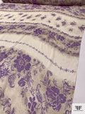 Floral Vine Printed Silk Chiffon - Purple / Beige / Tan