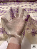 Floral Vine Printed Silk Chiffon - Purple / Beige / Tan