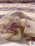 Floral Vine Printed Silk Chiffon - Purple / Beige / Tan