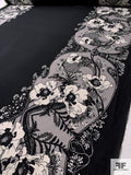 Exotic Double-Border Pattern Floral Printed Silk Georgette - Black / Grey / Light Ivory