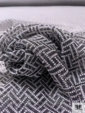 Dotted Basketweave Chevron Printed Silk Chiffon - Black / White