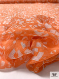 Geometric Printed Crinkled Silk Chiffon - Orange / White