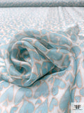 Jovial Hearts Printed Silk Chiffon - Aqua Blue / Peach / White