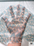 Jovial Hearts Printed Silk Chiffon - Aqua Blue / Peach / White
