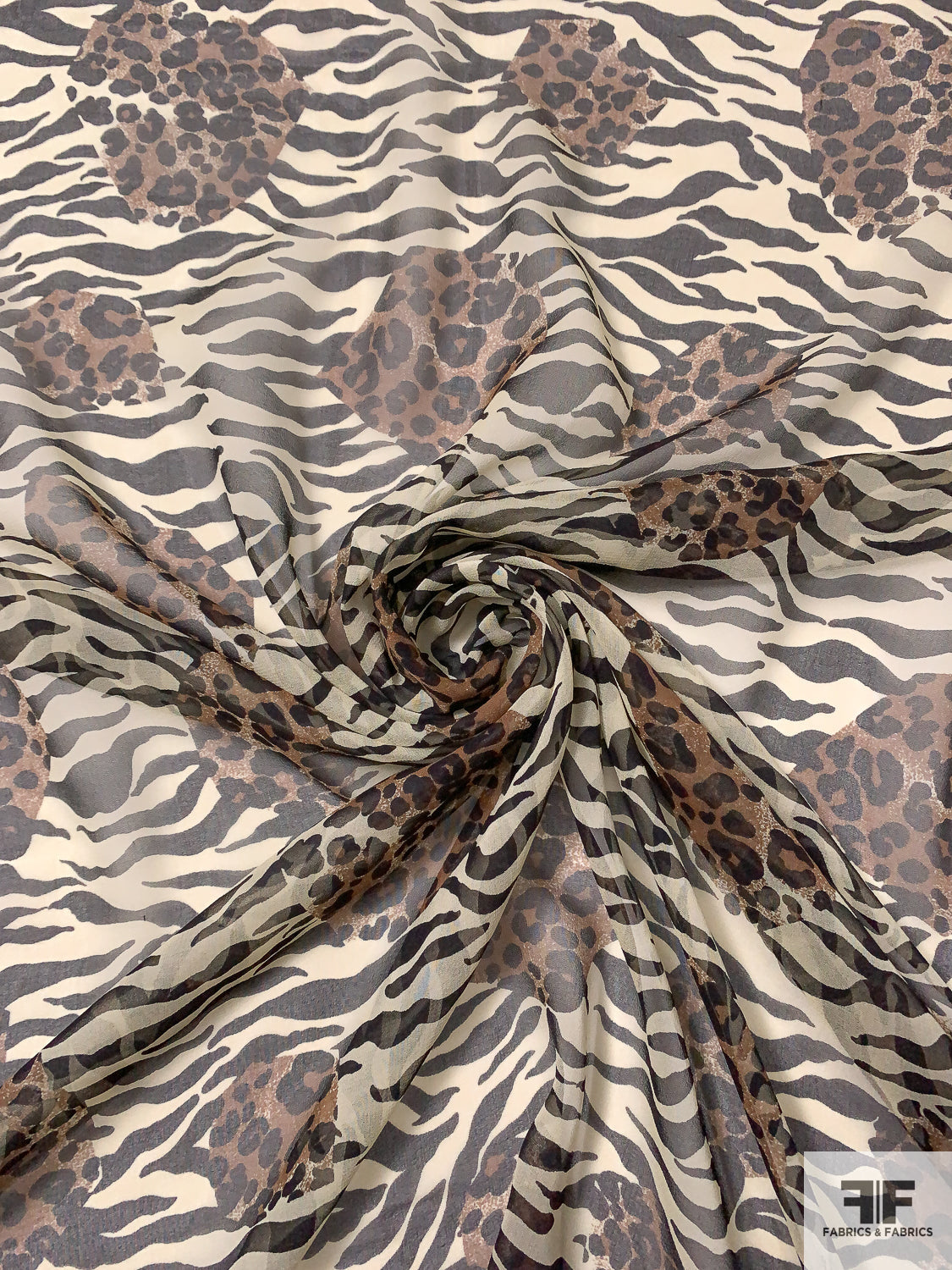 Zebra Printed Silk Chiffon - Black / Light Ivory