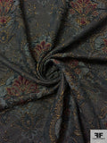 Bold Floral Fleur-de-Lis Textured Metallic Brocade - Grey / Wine Red / Gold / Black