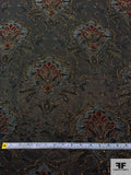 Bold Floral Fleur-de-Lis Textured Metallic Brocade - Grey / Wine Red / Gold / Black