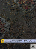 Bold Floral Fleur-de-Lis Textured Metallic Brocade - Grey / Wine Red / Gold / Black