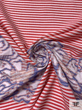 Horizontal Striped and Bold Floral Brocade Panel - Red / White / Blue