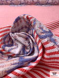 Horizontal Striped and Bold Floral Brocade Panel - Red / White / Blue