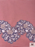Horizontal Striped and Bold Floral Brocade Panel - Red / White / Blue