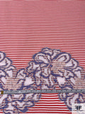 Horizontal Striped and Bold Floral Brocade Panel - Red / White / Blue