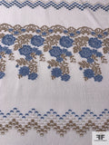 Chevron and Scalloped Floral Brocade Panel - Blue / Taupe / White