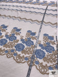 Chevron and Scalloped Floral Brocade Panel - Blue / Taupe / White