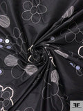 Floral Embroidered Silk Shantung with Ribbon Work and Sequins - Black / Off-White