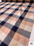 Plaid Yarn-Dyed Silk Taffeta - Light Peach / Brown / Navy