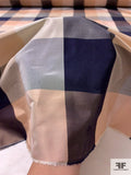 Plaid Yarn-Dyed Silk Taffeta - Light Peach / Brown / Navy