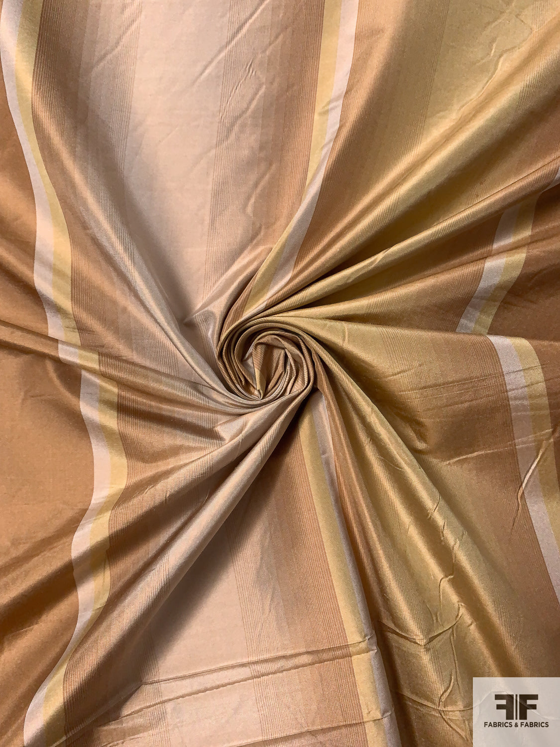 Vertical Striped Yarn-Dyed Silk Taffeta - Khaki Golds/Caramel Brown