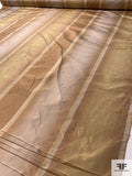 Vertical Striped Yarn-Dyed Silk Taffeta - Khaki Golds / Caramel Brown