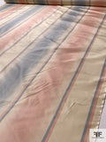 Vertical Striped Yarn-Dyed Silk Taffeta - Antique Peach / Almond Beige / Dusty Sky Blue