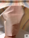 Vertical Striped Yarn-Dyed Silk Taffeta - Antique Peach / Almond Beige / Dusty Sky Blue