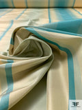 Vertical Striped Yarn-Dyed Silk Taffeta - Dusty Turquoise / Almond Beige