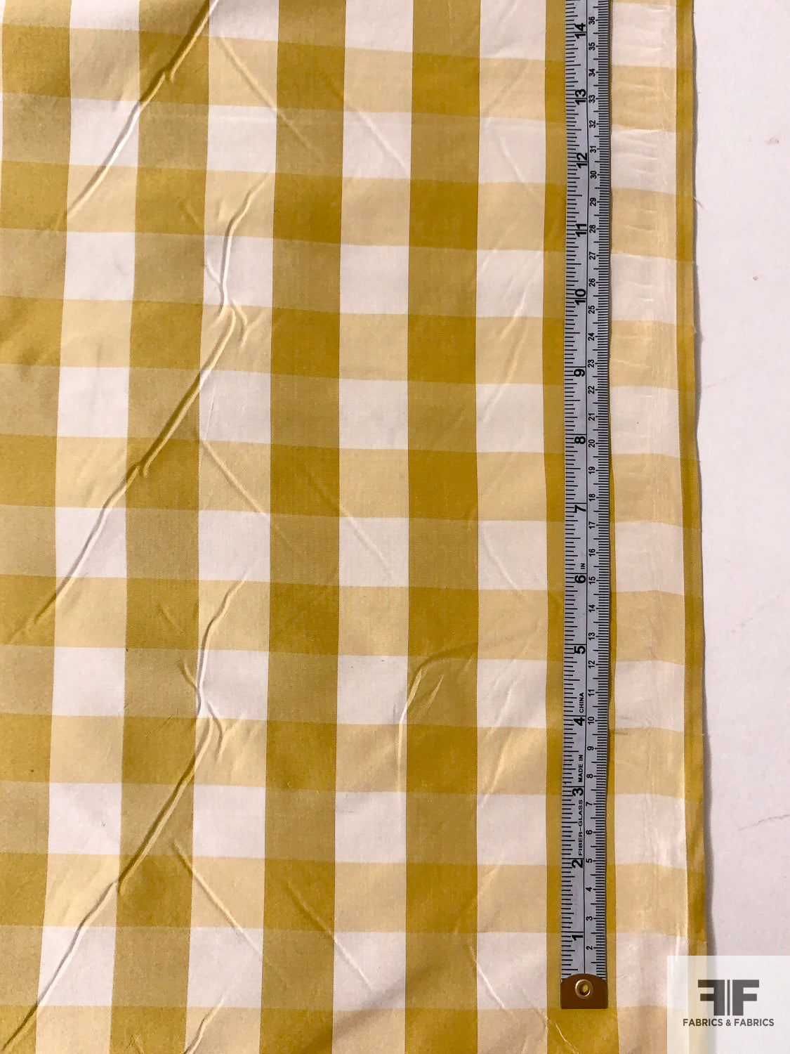 Gingham Check Yarn-Dyed Silk Taffeta - Ochre Yellow / Almond Beige / White