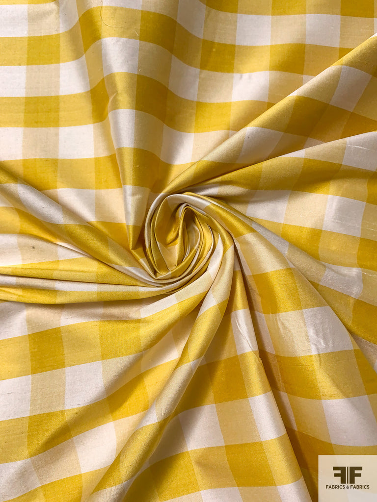 Gingham Check YarnDyed Silk Shantung Mustard Yellow/White FABRICS & FABRICS Fabrics & Fabrics