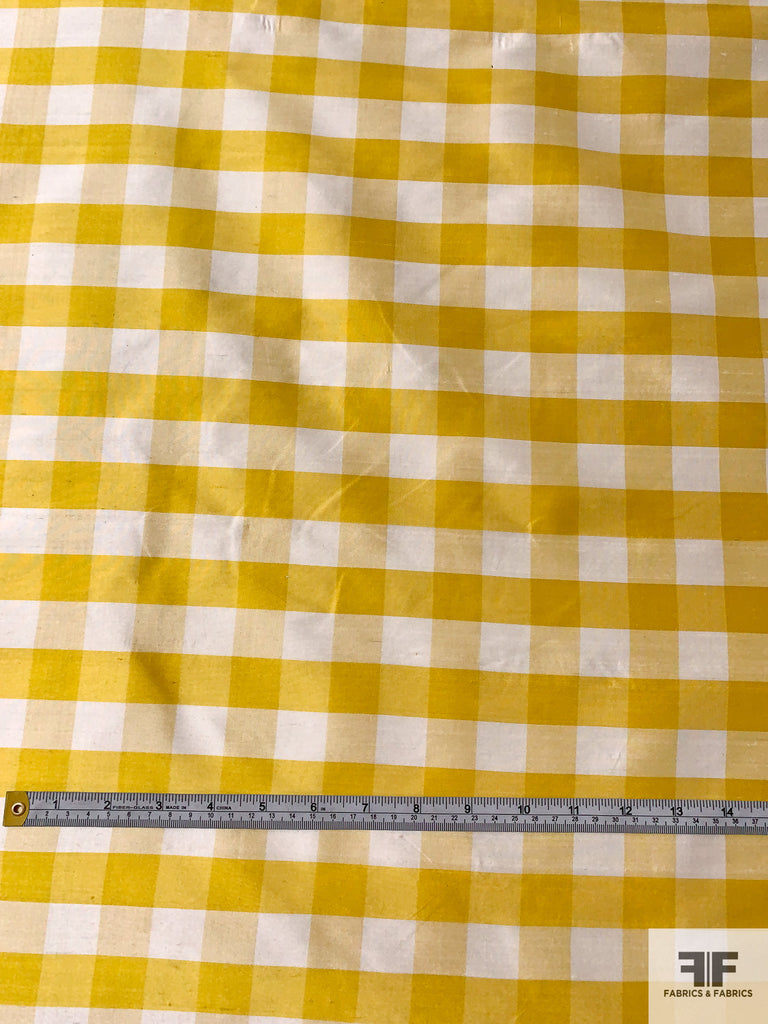 Gingham Check YarnDyed Silk Shantung Mustard Yellow/White FABRICS & FABRICS Fabrics & Fabrics