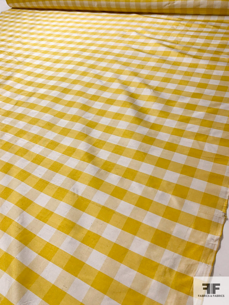 Gingham Check YarnDyed Silk Shantung Mustard Yellow/White FABRICS & FABRICS Fabrics & Fabrics